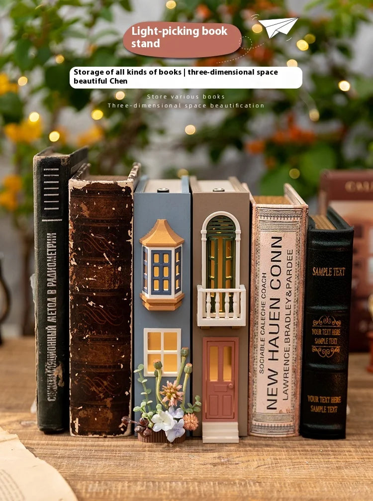 Fake Books Bookends With Led Light Book Holders Booknook Model Kit For Bookshelf Insert Miniature Ornament Decor Christmas Gifts