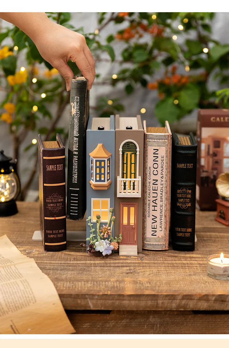 Booknook Creative Book Holders Fake Books Bookends Model Kit With LED Light For Bookshelf Insert Decor Miniature Ornament Gift