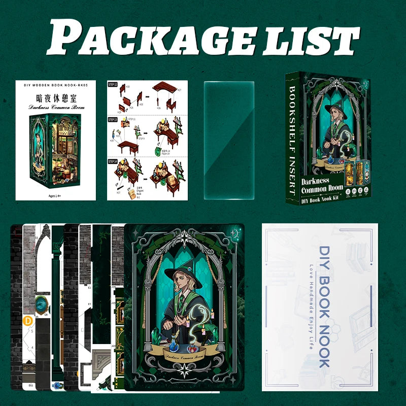 CUTEBEE Book Nook Bookshelf Insert Miniature Dollhouse 3D Wood Puzzle for Bedroom Bookend Decor with LED Night Light Book House