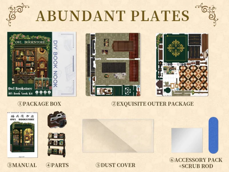 CUTEBEE DIY Book Nook Kit Miniature Wooden Dollhouse with Lights Bookshelf Insert 3D Puzzle Decor Model for Gifts Owl Bookstore