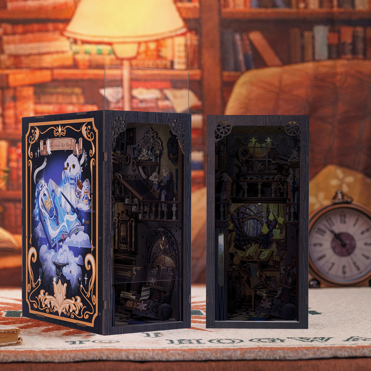 Cutebee DIY Book Nook Kit 3D Wooden Dollhouse Bookshelf Insert Decor Alley Miniature House with Dustproof LED Light Booknook