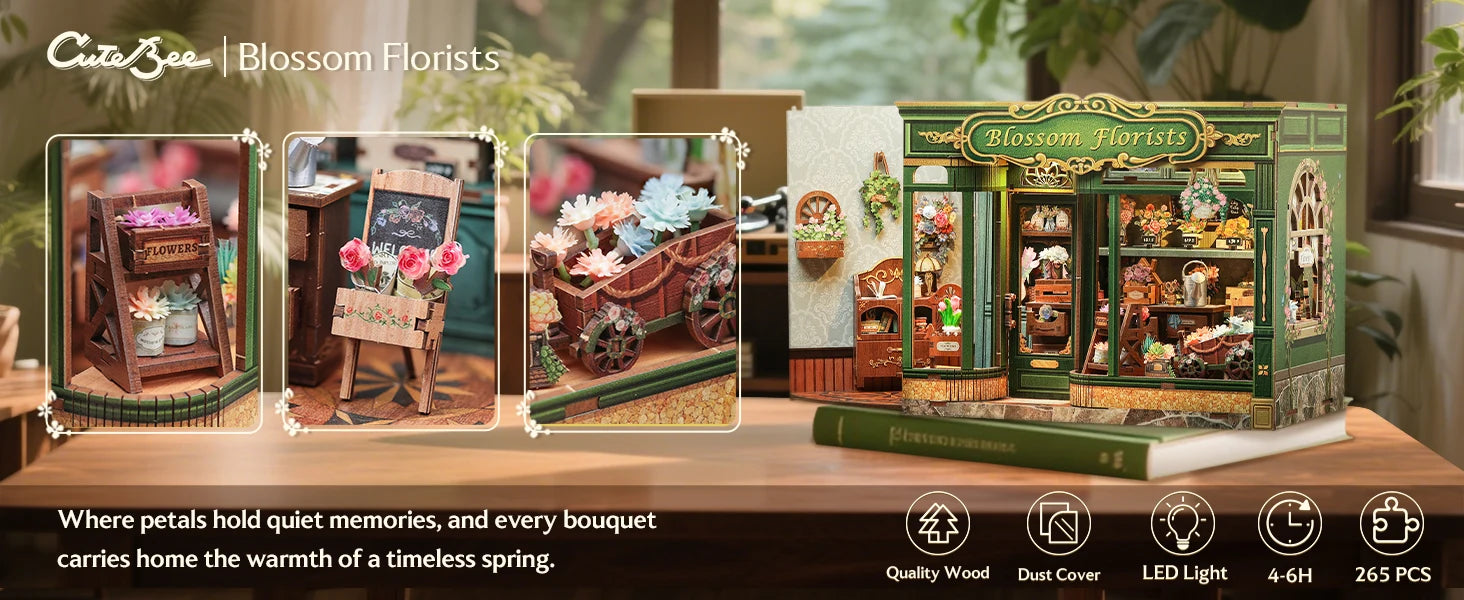 CUTEBEE Book Nook DIY Building Kit with Laser-Cut Precision Pieces 3D Wooden Puzzle  Collectible Desk Home Decor for Gift Idea