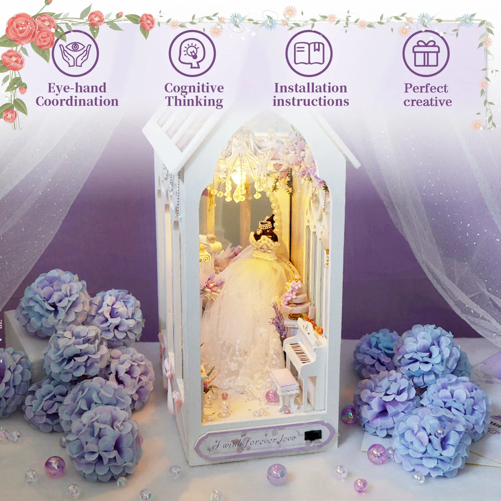 DIY Book Nook Kit Miniature Doll House With LED Light 3D Puzzle Model Building Wooden Bookshelf Bookend Toy Adults Birthday Gift