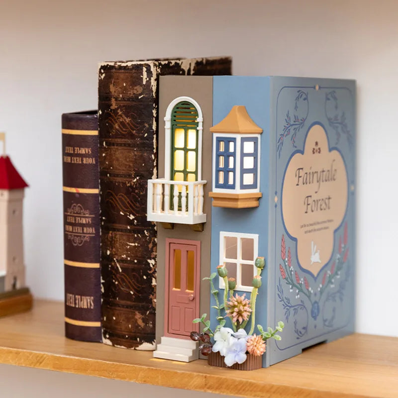 Booknook Creative Book Holders Fake Books Bookends Model Kit With LED Light For Bookshelf Insert Decor Miniature Ornament Gift