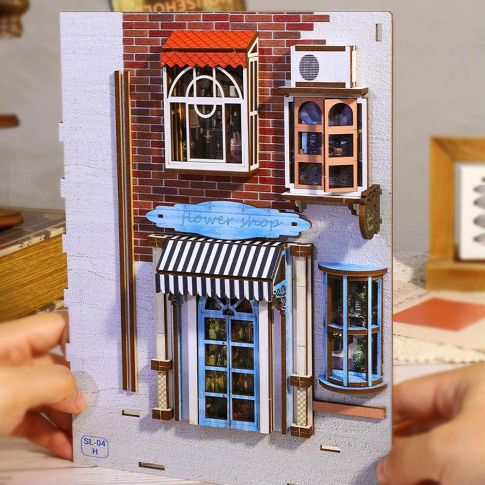 1 Set Book Nook Dollhouse Authentic Restoration Richly Structured Decoration Wood 3D Holiday Sea Island Booknook Model Dollhouse