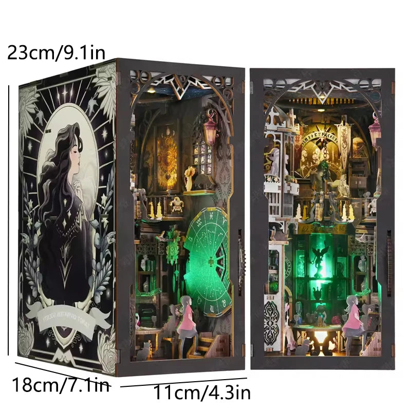 Book Nook Kit DIY Miniature House Wooden Book Shelf Insert Model Dollhouses With Light 3D Puzzle Building Toys For Kids Gifts