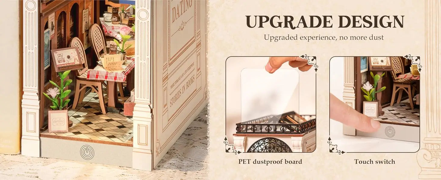 Robotime Arcade Dating Booknook with Dust Cover DIY Miniature Dolls House Kit 3D Wooden Puzzle Bookend Bookshelf Decor Gift