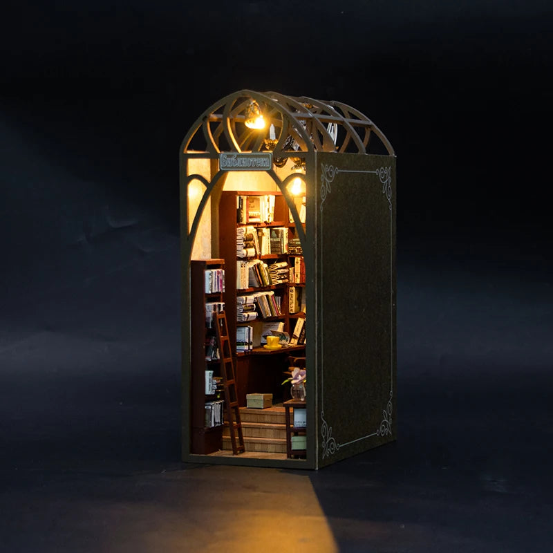 Book Nook Kit DIY Mini 3D Wooden Puzzle Handmade Bookshelf Dollhouse Model Bookend Building Home Decoration Toy Christmas Gifts