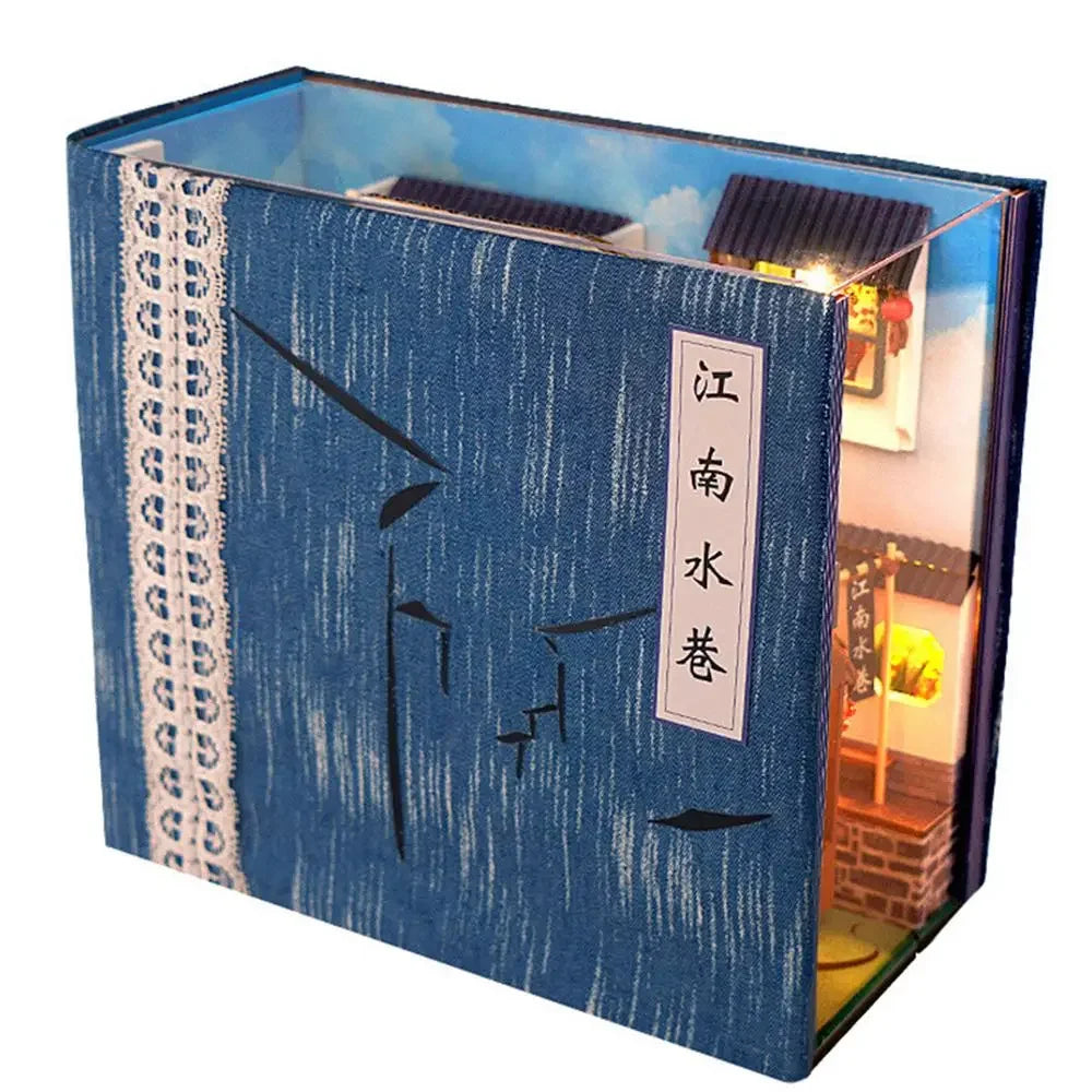 DIY Creative Book Nook Kit Decorative Japanese Style Bookend Insert Bookcase Book Stand Miniature House with LED Light Gift
