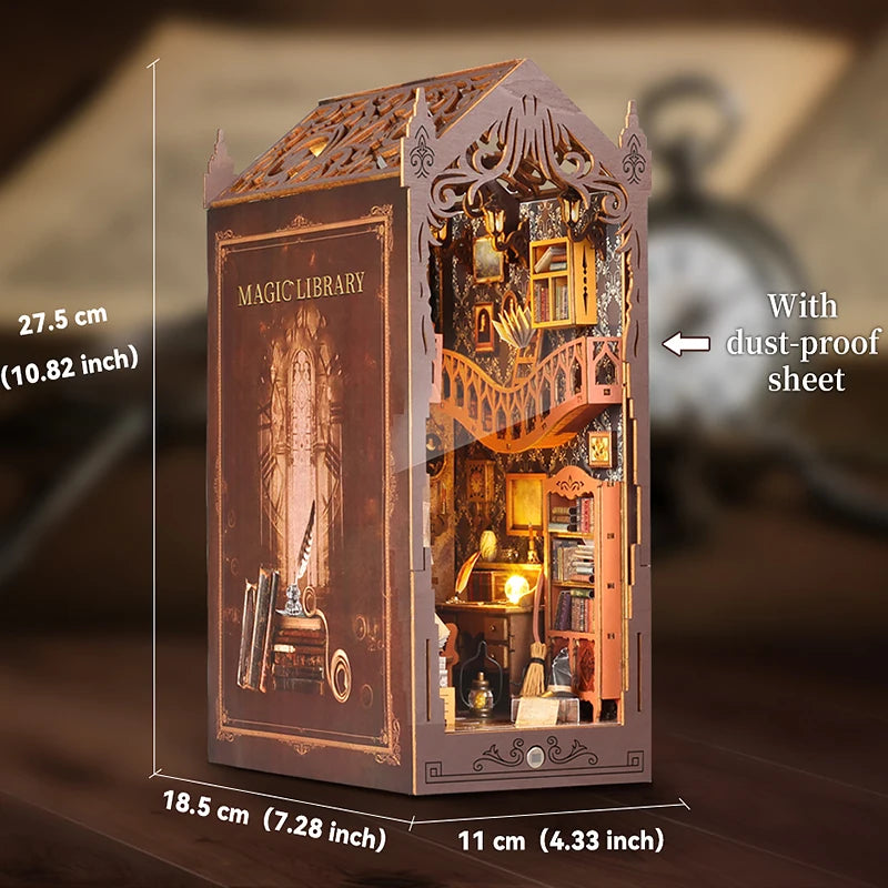 Book Nook Kit DIY Miniature House Wooden Book Shelf Insert Model Dollhouses With Light 3D Puzzle Building Toys For Kids Gifts