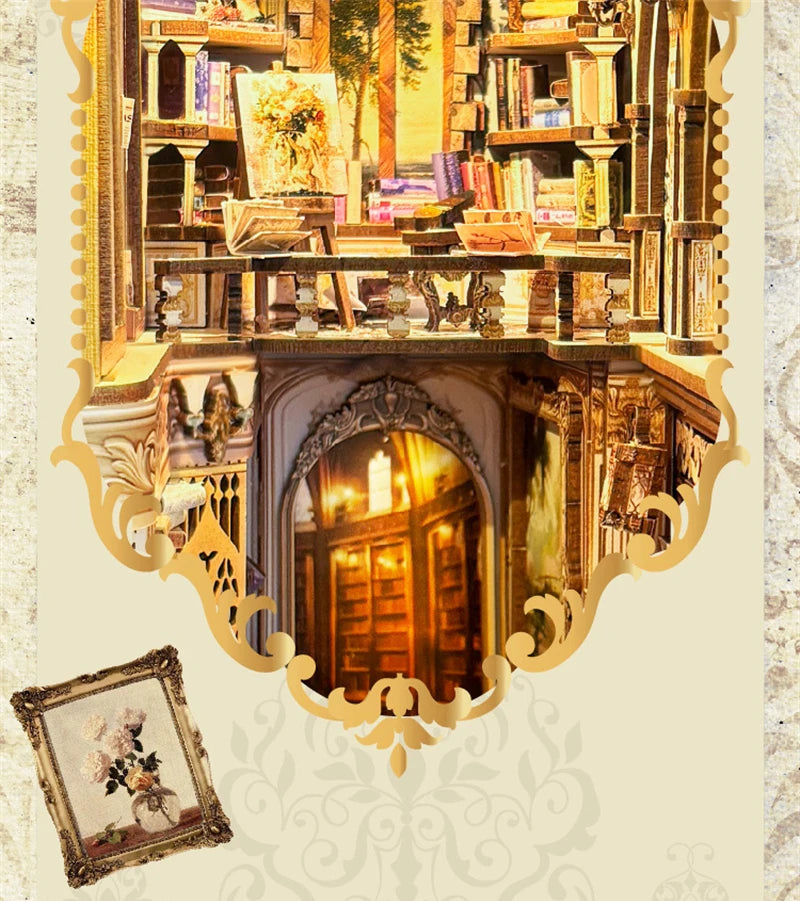 NEW DIY Book Nook Insert Shelf Kits Wooden Miniature Model Kit Baroque Dreams Bookend Assembled Bookshelf Home Decor Girls Gifts