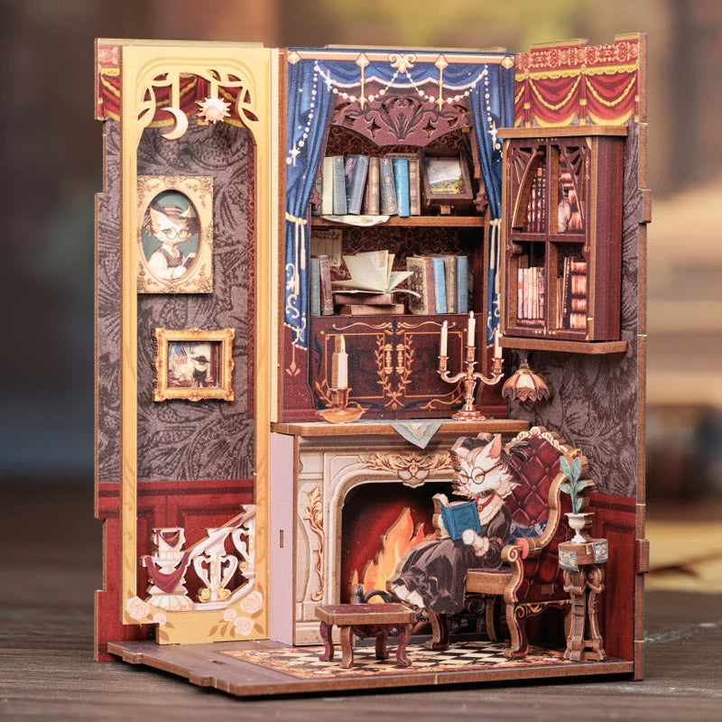 CUTEBEE DIY Book Nook Kit Miniature Wooden Dollhouse with Lights Bookshelf Insert 3D Puzzle Decor Model for Gifts Owl Bookstore