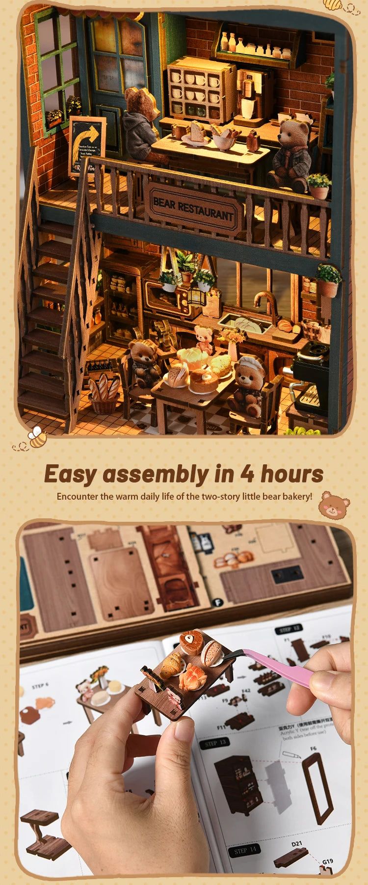 Book Nook Kit DIY Doll House With LED Light Bookshelf Insert Wooden Mini Dollhouse Furniture Light Kit For Birthday Family Gift