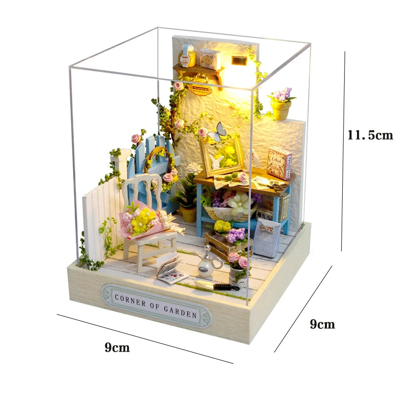 Book Nook Kit DIY Doll House With LED Light Bookshelf Insert Wooden Mini Dollhouse Furniture Light Kit For Birthday Family Gift