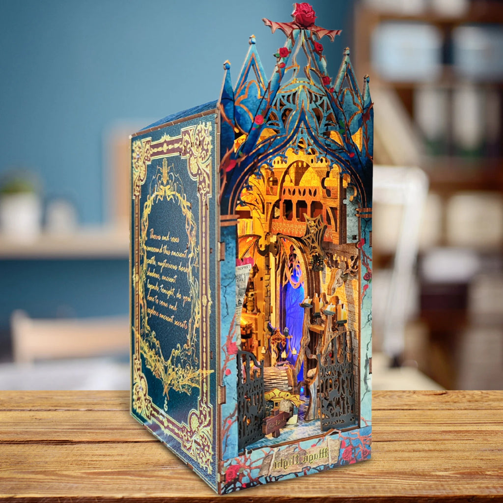 DIY Wooden Book Nook 3D Puzzle Miniature Doll House Kit With Touch Light World Bookshelf Assembly Bookend Eternal Bookstore 2023