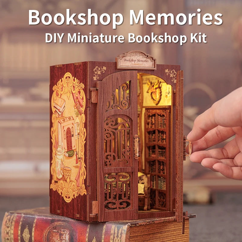 CUTEBEE DIY Book Nook Kit Miniature Wooden Dollhouse with Lights Bookshelf Insert 3D Puzzle Decor Model for Gifts Owl Bookstore