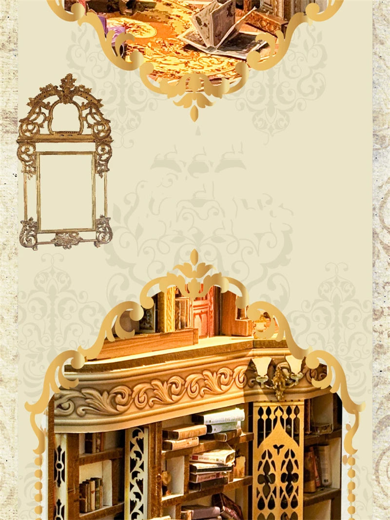 NEW DIY Book Nook Insert Shelf Kits Wooden Miniature Model Kit Baroque Dreams Bookend Assembled Bookshelf Home Decor Girls Gifts