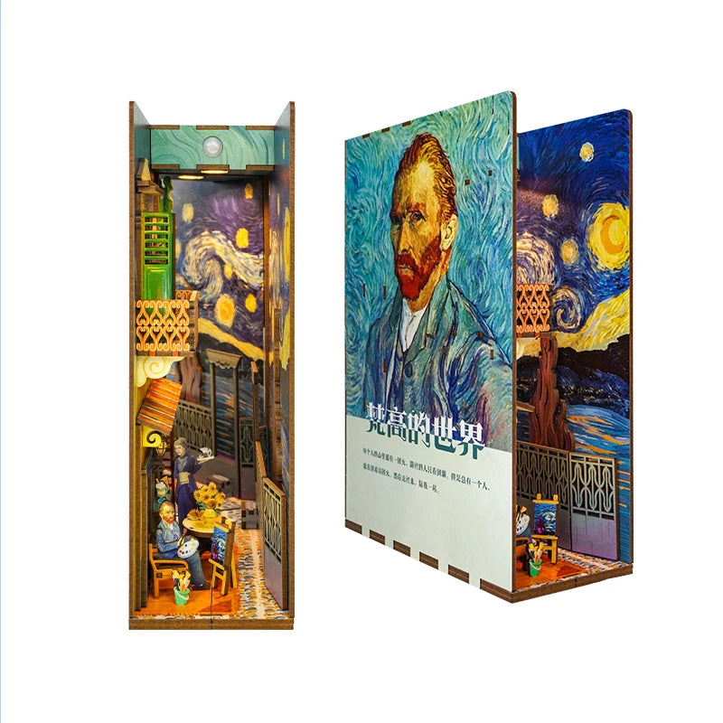 DIY Wooden Book Nook Shelf Kits Puzzle Alice in Wonderland Sensing Bookends Toy Bookshelf for Friends Gifts Home Decoration