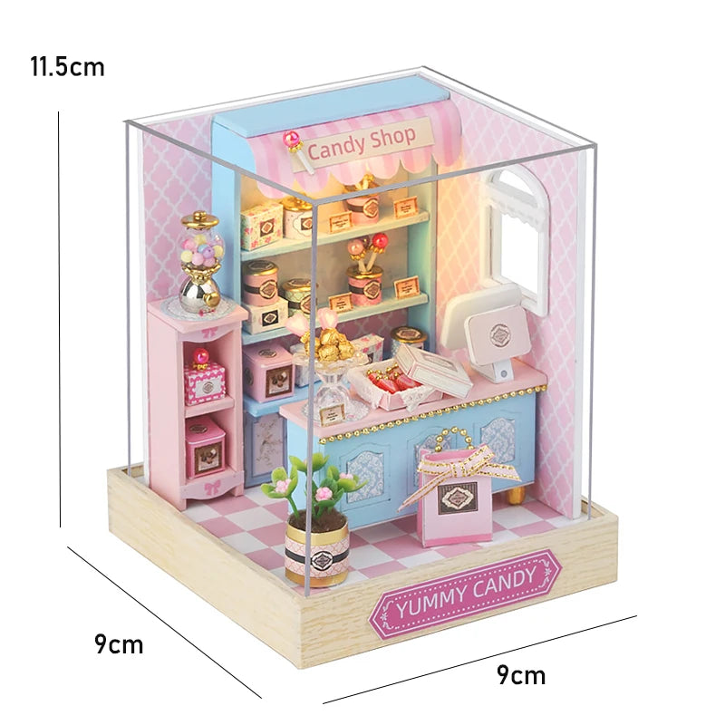 Book Nook Kit DIY Doll House With LED Light Bookshelf Insert Wooden Mini Dollhouse Furniture Light Kit For Birthday Family Gift
