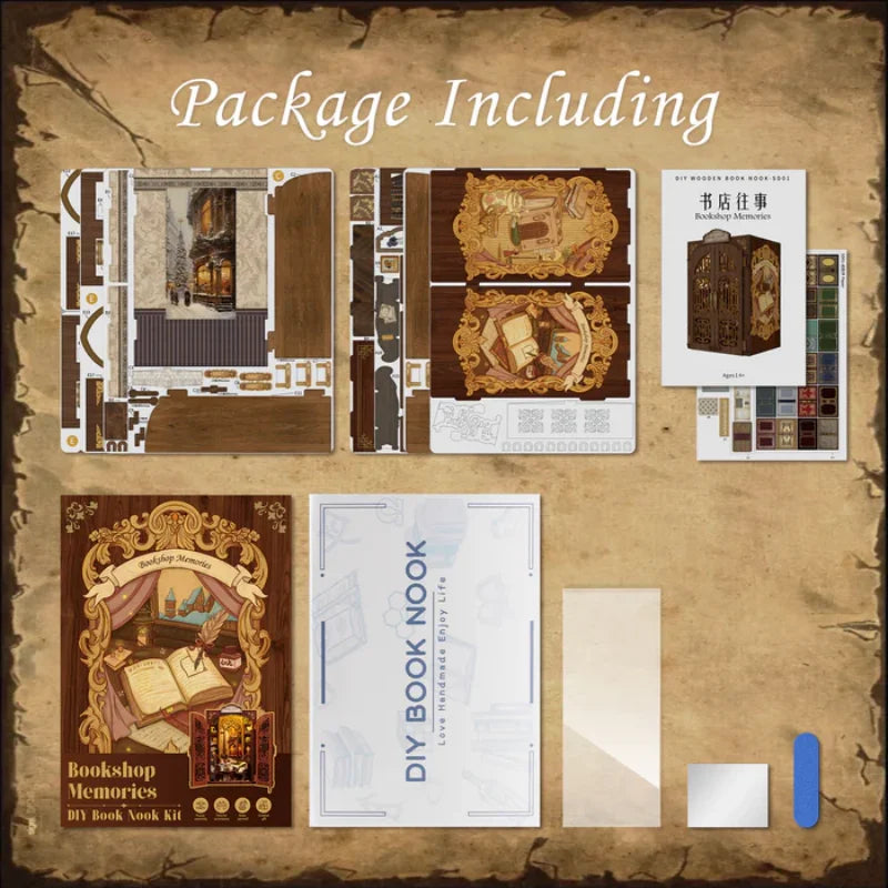 CUTEBEE DIY Book Nook Kit Miniature Wooden Dollhouse with Lights Bookshelf Insert 3D Puzzle Decor Model for Gifts Owl Bookstore