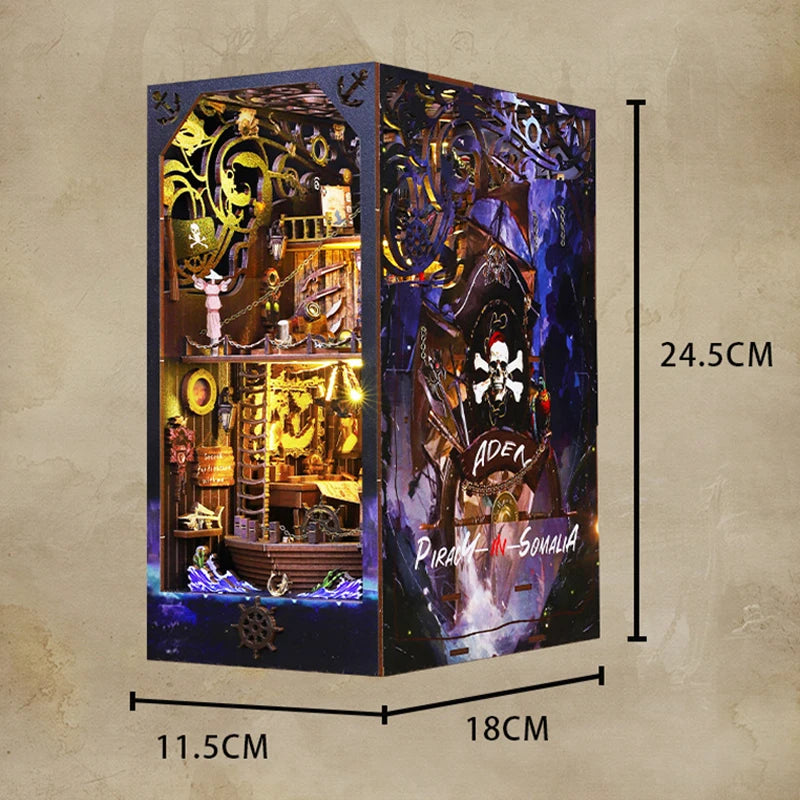 Retro DIY Wooden Book Nook Shelf Insert Kits Miniatures Magical Pirate Ship Bookcase Home Bookshelf Decor Adult Handmade Gifts