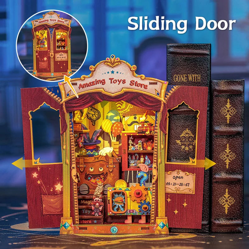 CUTEBEE Booknook DIY Miniature House with Light Wooden Bookshelf Insert Amazing Toys Store Book Nook Decor for Gifts 3D Puzzle
