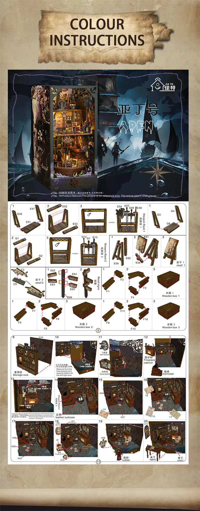 Retro DIY Wooden Book Nook Shelf Insert Kits Miniatures Magical Pirate Ship Bookcase Home Bookshelf Decor Adult Handmade Gifts