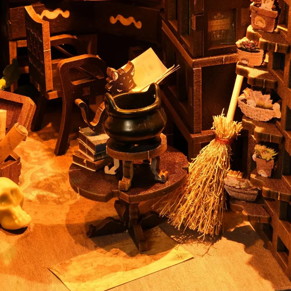 Book Nook Kit,DIY Miniature Dollhouse Booknook Kit,3D Wooden Puzzle Bookend Bookshelf Insert Decor LED Light for Teens Adults