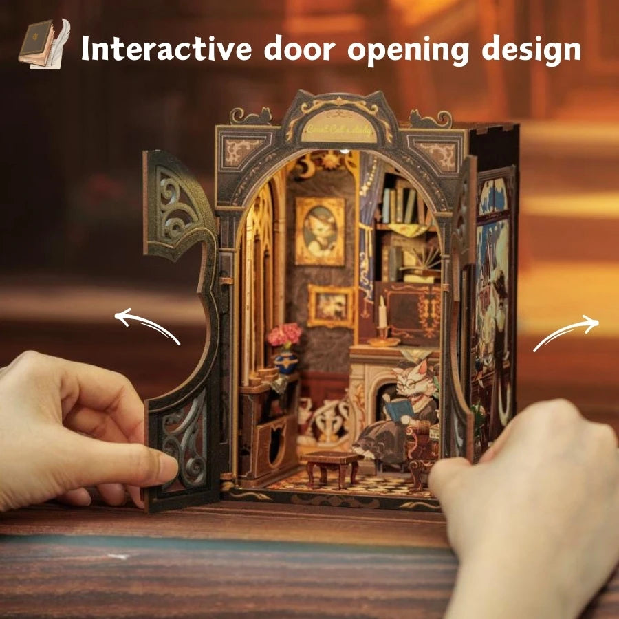 CUTEBEE DIY Book Nook Kit Miniature Wooden Dollhouse with Lights Bookshelf Insert 3D Puzzle Decor Model for Gifts Owl Bookstore