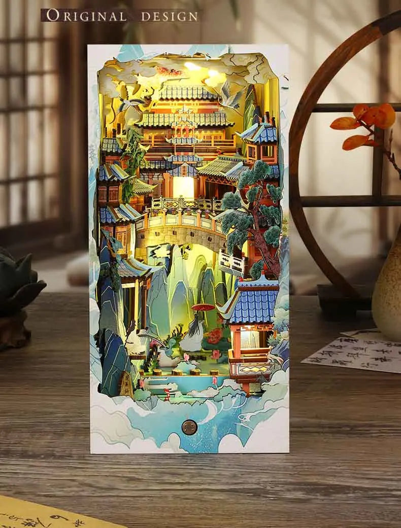 Book Nook Shelf Insert  Casa Miniature Doll House Kit Toys Home Dollhouse Bookends Furniture Wooden Bookshelf Birthday Gifts