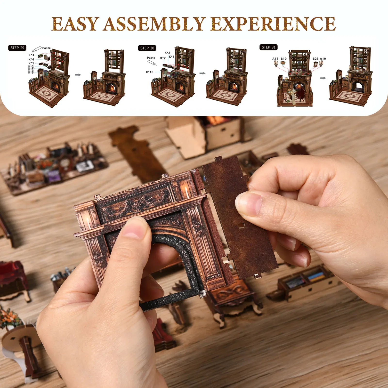 DIY Book Nook Kit Decorative Miniature Nook Bookshelf Insert with LED Light 3D Wooden Miniature House for Book Lovers