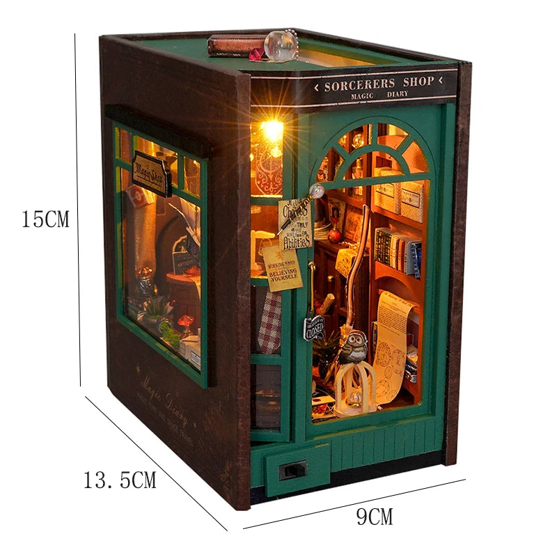 Book Nook Kit DIY Miniature House Wooden Book Shelf Insert Model Dollhouses With Light 3D Puzzle Building Toys For Kids Gifts