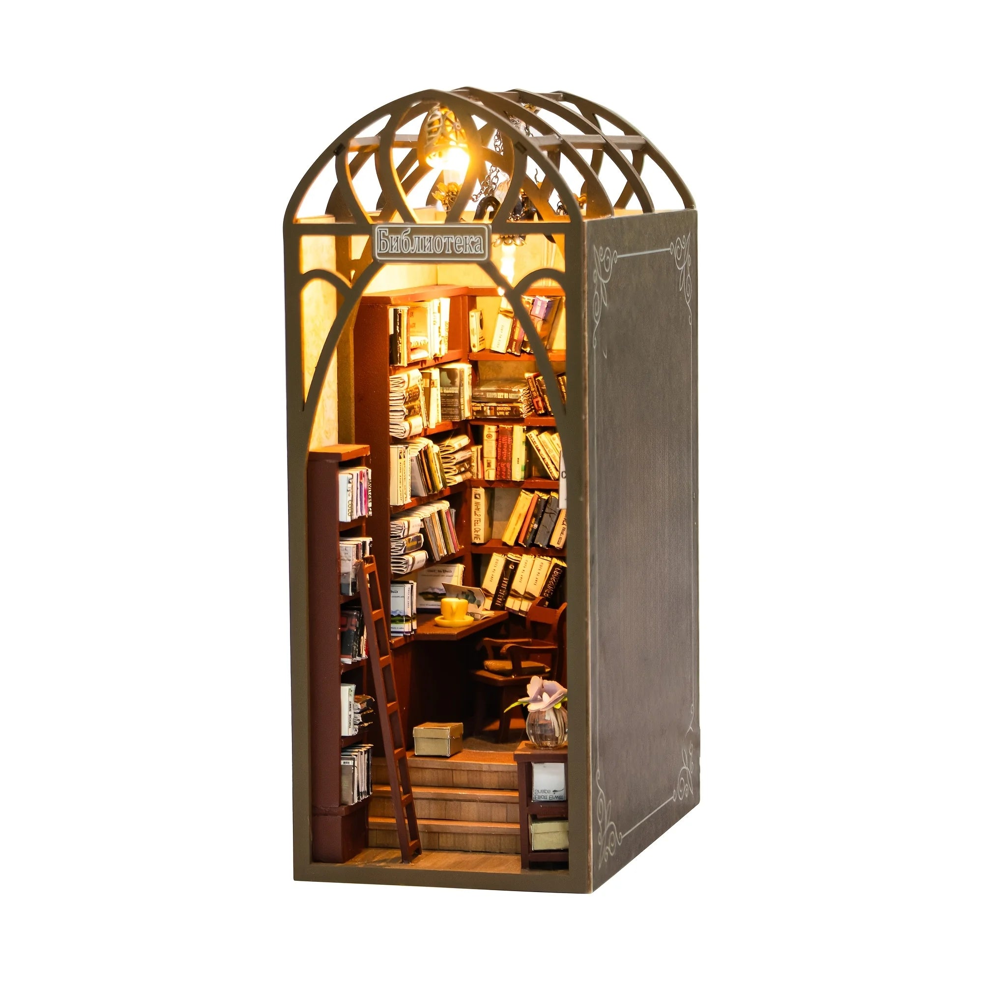 DIY mini dollhouse Booknook Kit in the library, 3D wooden puzzle bookshelf insert decoration, suitable for teenagers and adults