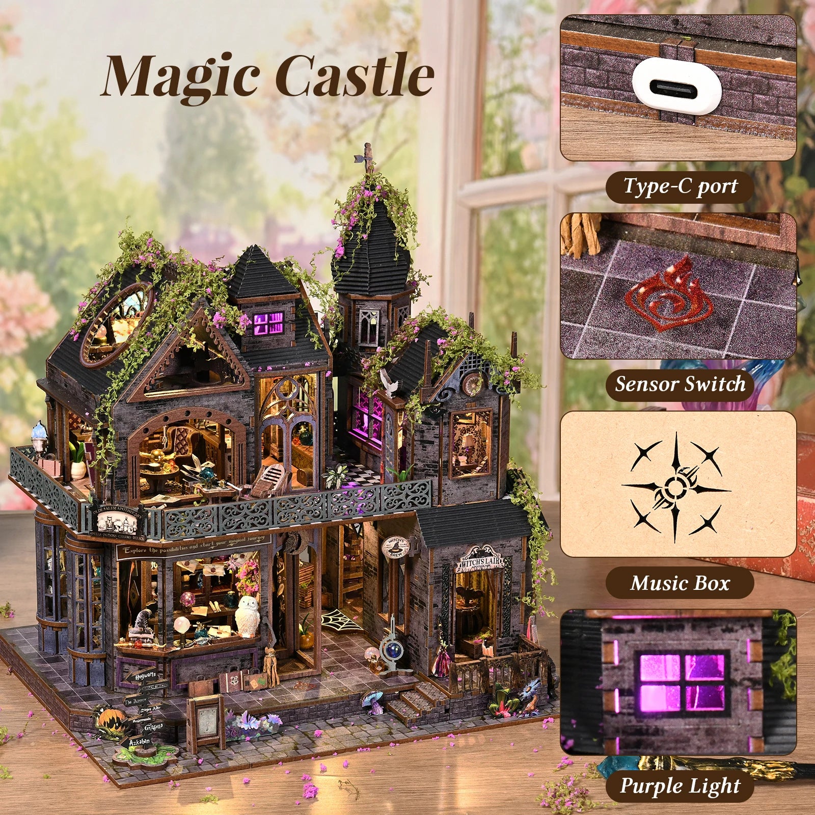 Magic Castle 3D DIY Wooden Book Nook Kit Handmade Dollhouse Model Bookend Building Puzzle Home Decor