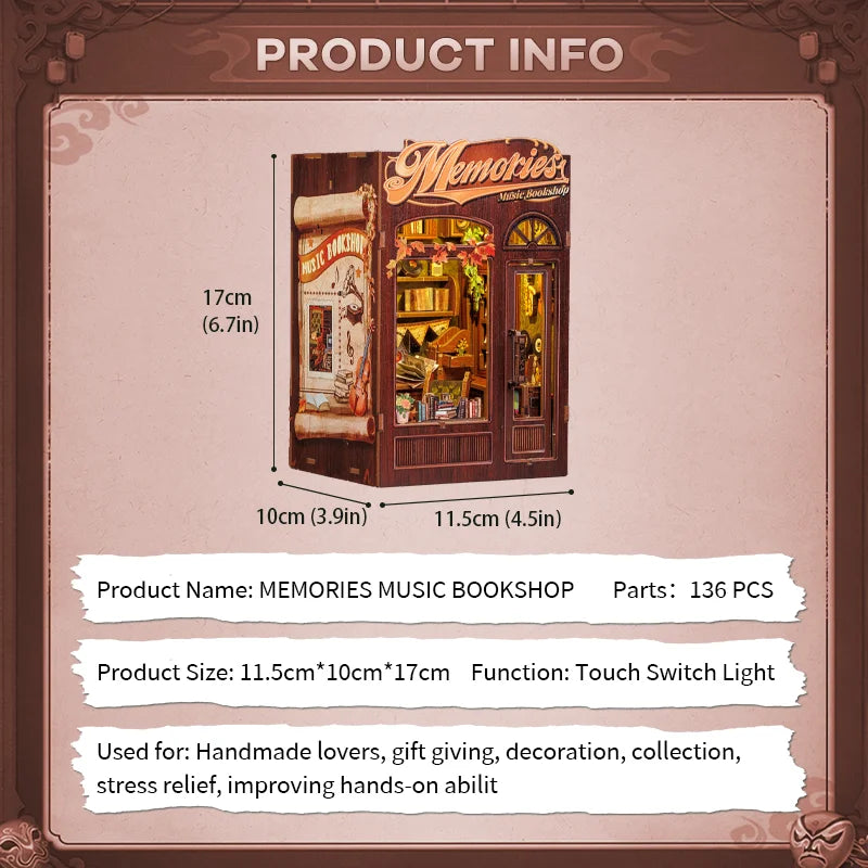 CUTEBEE DIY Book Nook Kit Miniature Wooden Dollhouse with Lights Bookshelf Insert 3D Puzzle Decor Model for Gifts Owl Bookstore