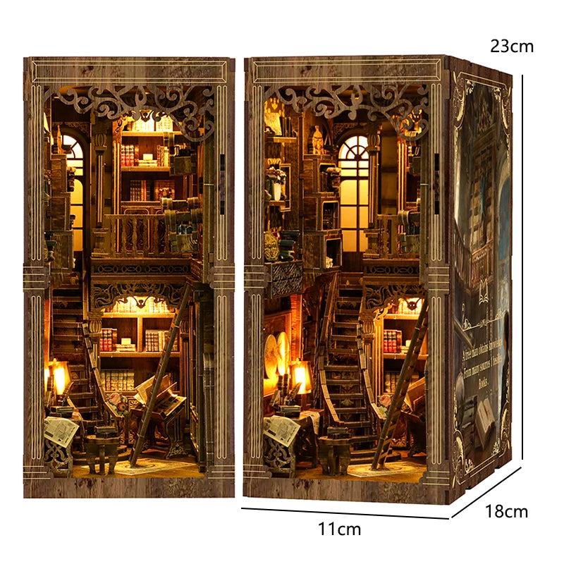 Book Nook Kit DIY Mini 3D Wooden Puzzle Handmade Bookshelf Dollhouse Model Bookend Building Home Decoration Toy Christmas Gifts