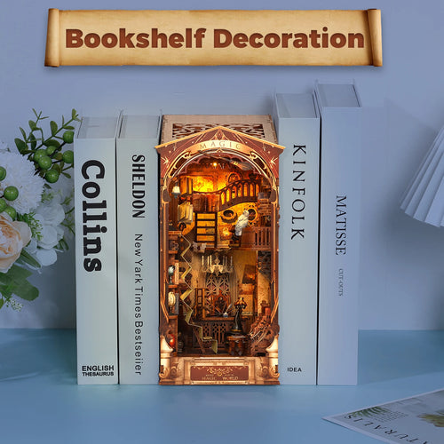3D Bookend Bookshelf Insert Decor Magic World Miniature Dollhouse Model DIY Puzzle Insert Bookshelf Booknook Birthday Xmas Gift