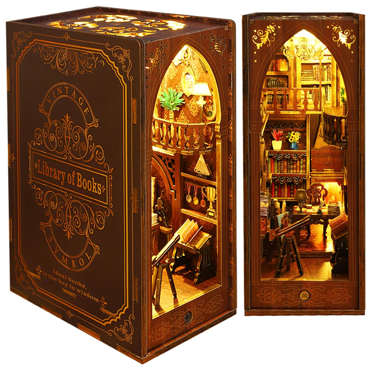 DIY Book Nook Kit Miniature Wooden Dollhouse with Light Bookshelf Insert Decoration Model Magic Library Bookend Birthday Gifts
