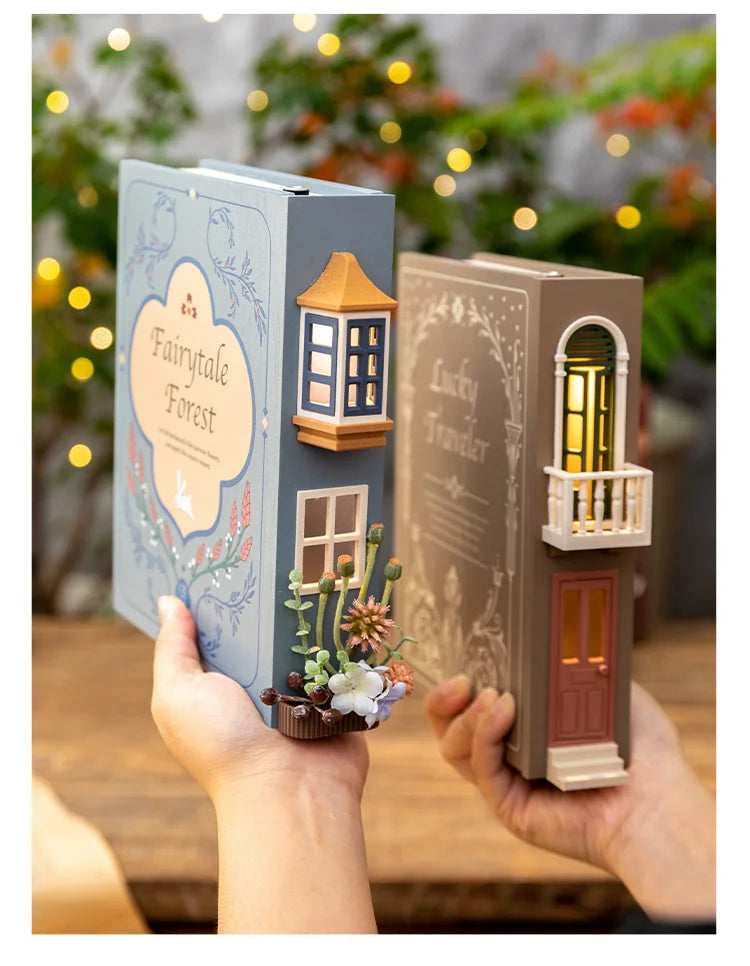 Booknook Creative Book Holders Fake Books Bookends Model Kit With LED Light For Bookshelf Insert Decor Miniature Ornament Gift