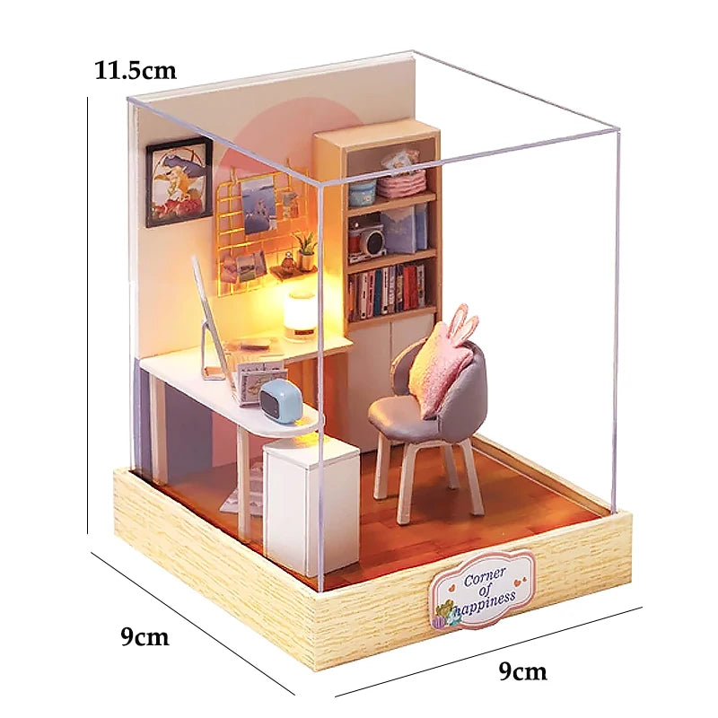 Book Nook Kit DIY Doll House With LED Light Bookshelf Insert Wooden Mini Dollhouse Furniture Light Kit For Birthday Family Gift