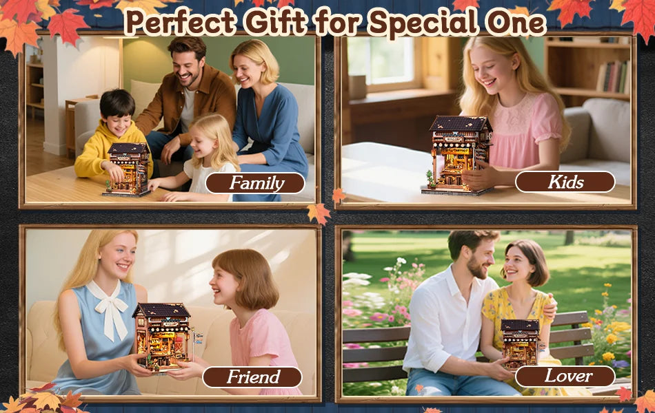 CUTEBEE DIY Book Nook Kit Miniature Dollhouse with Light Wooden Bookshelf Insert Retro Booknook Christmas Birthday Party Gift