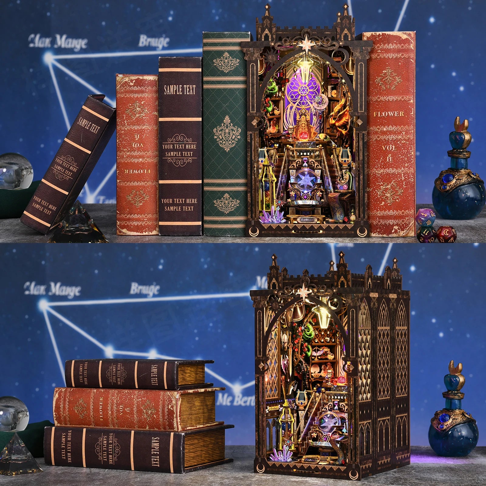 Book Nook Kit Twelve Constellations 3D DIY Wooden Puzzle Handmade Bookshelf Dollhouse Model Bookend Building Home Decoration