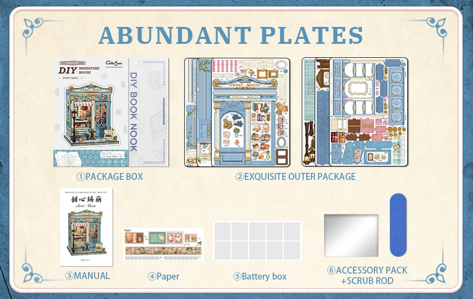 CUTEBEE Book Nook Kit DIY Doll House with LED Light Bookshelf Insert Sweet Marie Miniature Model For Birthday Family Gift