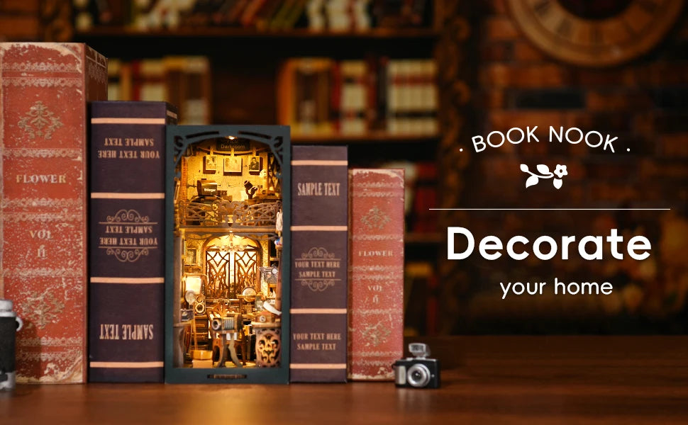 ATUBAN Book Nook Kit, DIY Dollhouse Booknook Bookshelf Insert 3D Wooden Puzzle Bookend for Book/Room Decor,Miniature Model House