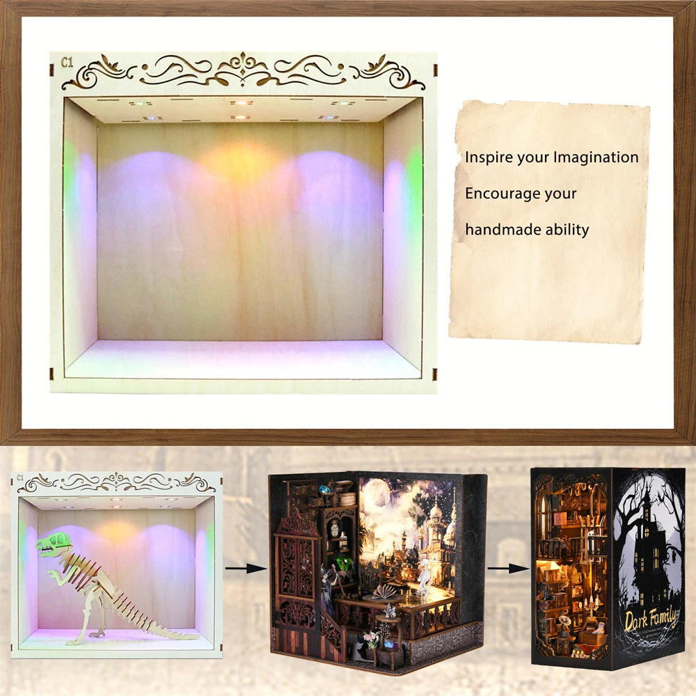 Book Nook Kit Creativity DIY 3D Puzzle Wooden with LED Light Carving Free Engraving Custom Name Figurines Dollhouse Birthday
